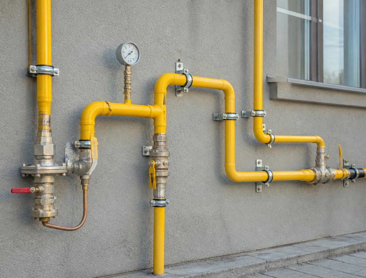 Tubulação de gás instalada na fachada de um imóvel